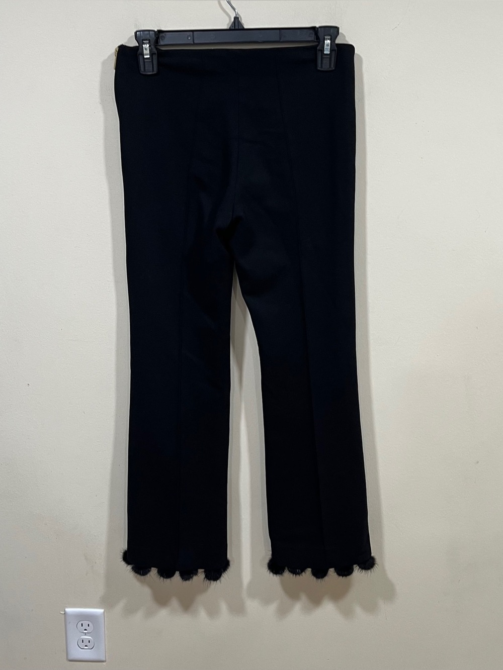 Vilagallo Black Cropped Straight Leg Mink Tassel Pom Pom Trimmed Party Pants 38 - Picture 8 of 12